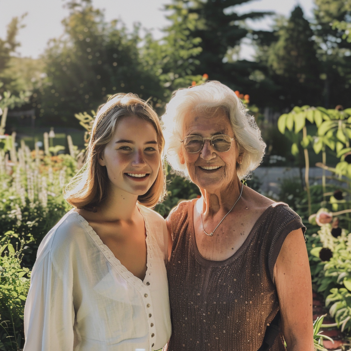 A young woman with her grandmother | Source: Midjourney