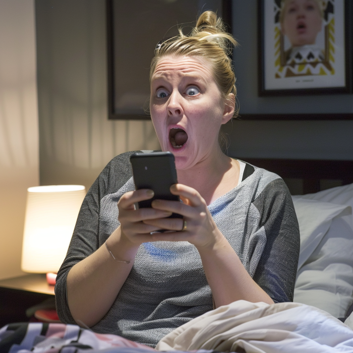 A shocked woman checking a mobile phone | Source: Midjourney