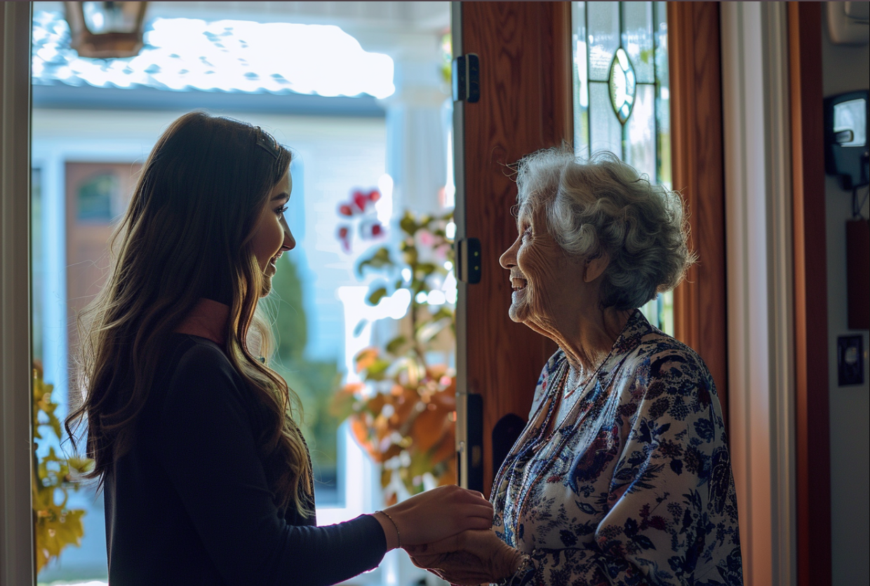 A mature woman greeting her daughter-in-law | Source: MidJourney