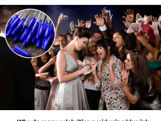 Why do many celebrities avoid using blue ink pens to sign autographs?