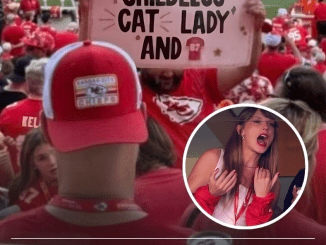 Taylor Swift reacts to fan sign calling her a ‘childless cat lady’ at Chiefs game