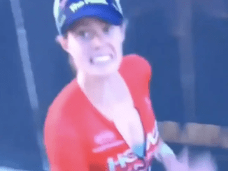 Triathlete pleads with cameraman not to film her from behind after ‘s**tting’ herself moments before finish